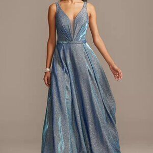 David’s Bridal Iridescent Metallic Ball Gown – Size 24 – Teal – Floor Length